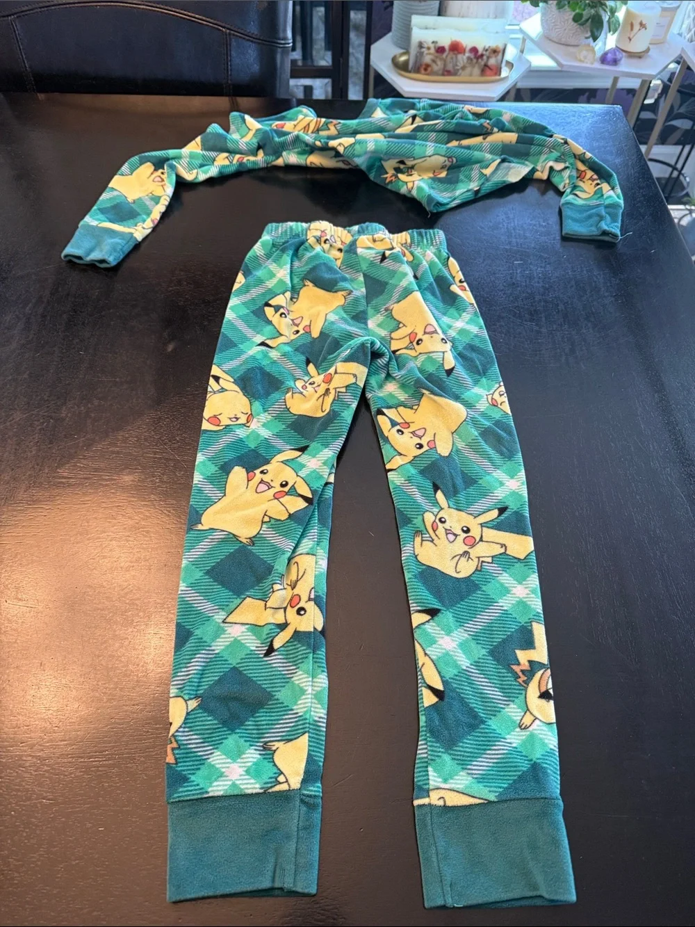 Green Plaid Pikachu Kids Pajama Set